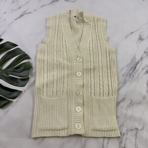 Partners Womens Vintage 80s Sweater Vest Size M Cream Cable Knit Cottage
